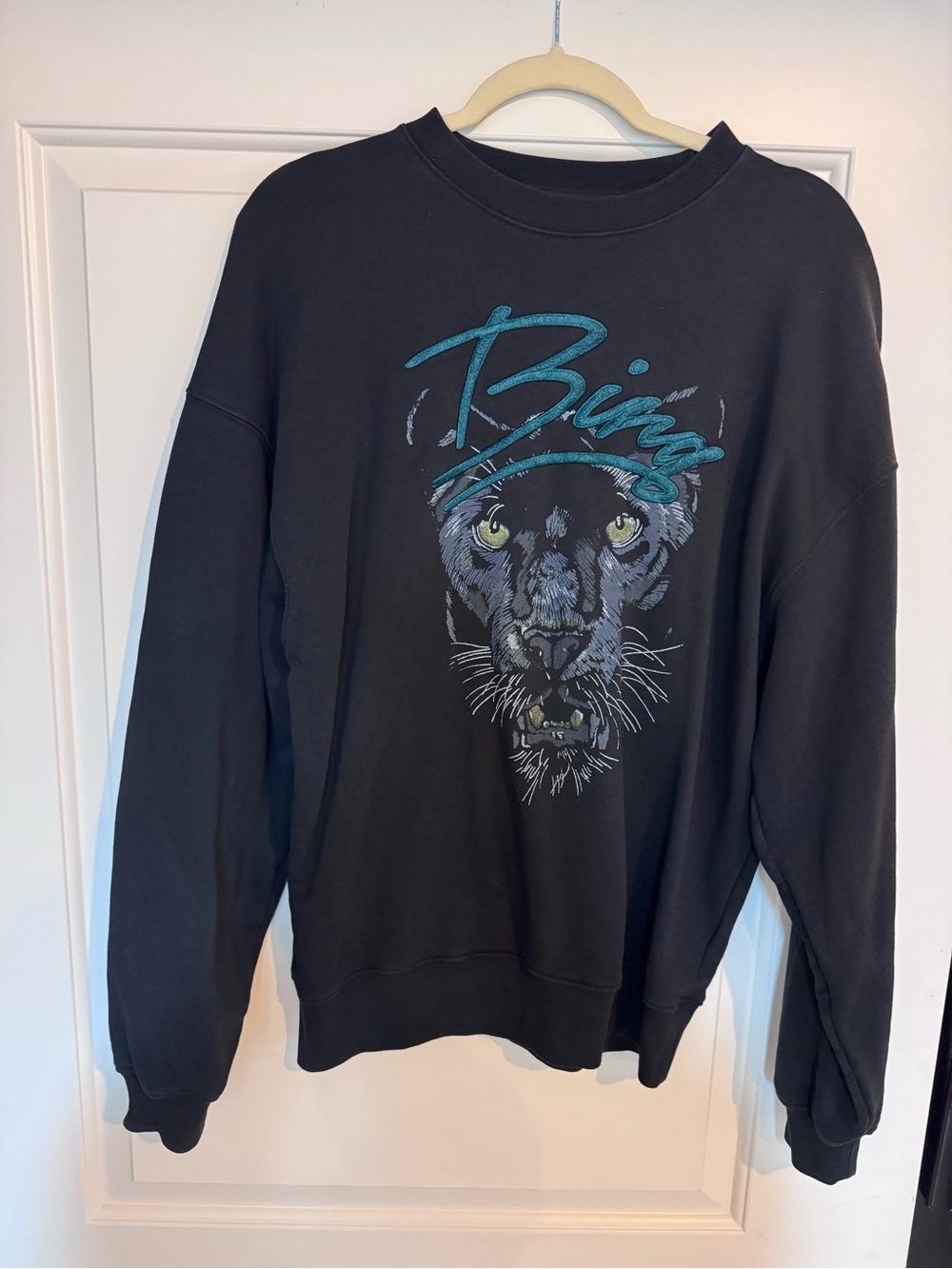 ANINE BING Kenny Panther World Tour Sweatshirt Black Green Size S